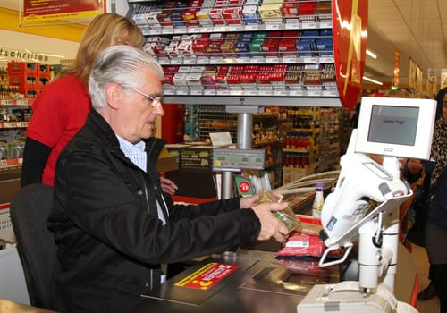 Sky du Mont at the request round-up action at Netto for disadvantaged children
