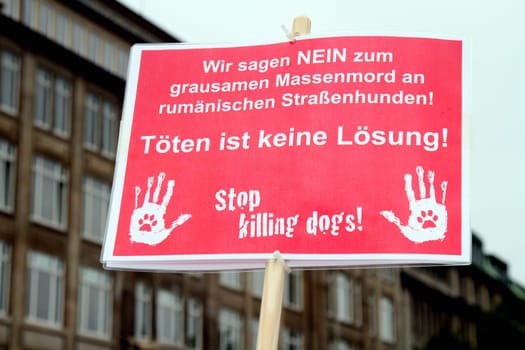 Demonstration and vigil by various animal welfare organisations against the toting of street dogs in Romania at Hamburg Central Station ,05.10.2013