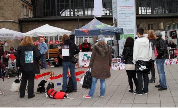 Demonstration and vigil by various animal welfare organisations against the toting of street dogs in Romania at Hamburg Central Station ,05.10.2013