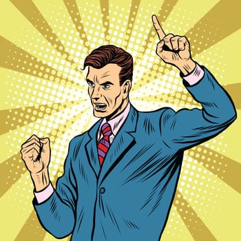 Male speaker politician businessman pop art retro style. Political candidate. Business statement. Motivation and training. Business coach