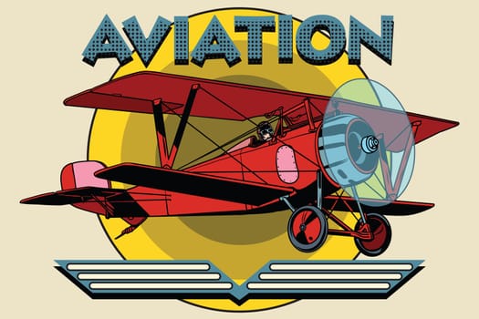 Retro two-winged plane aviation poster pop art retro style. Retro aeroplane. vintage aviation vector