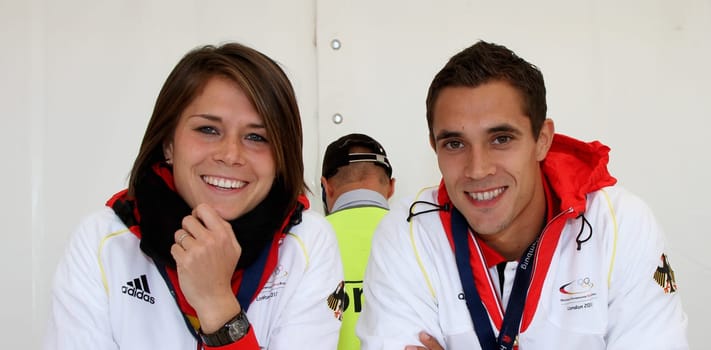 Sebastian Bayer,Carolin Nytra / Arrival of the athletes from the Olympic Games in Hamburg ,Hafencity