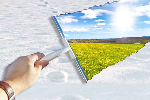 View of spring - wiping away the snow