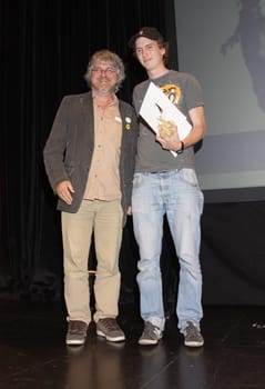 Hamburg Animation Award ceremony at Schmidts Tivoli / Jacques-Remy Gired and prize-payer Jacob Frey
