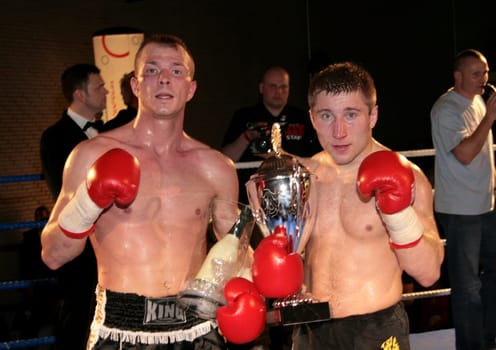 Denis Schneidmiller and Dima Weimer get in the ring kickboxen at the Audimax Hamburg