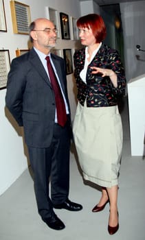 Michael Sachs (State Councillor of the Authority for Urban Development and the Environment),in conversation with Marlies Strehlow,Board Member kulturetage Altona e.V.  Opening of kultur Etage in Hamburg-Altona ,Grosse Bergstrasse on 28.11.2011