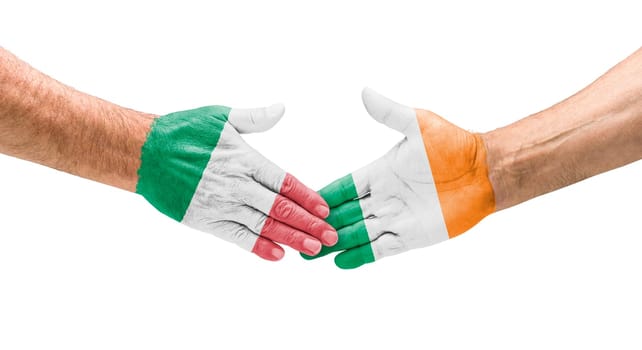 Football teams - handshake between Italy and Ireland