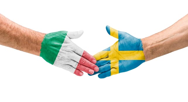 Football teams - handshake between Italy and Sweden