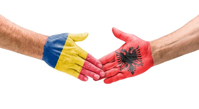 Football teams - Handshake between Romania and Albania