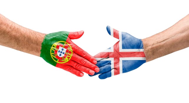 Football teams - handshake between Portugal and Iceland