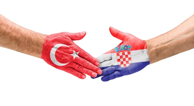 Football teams - handshake between Turkey and Croatia