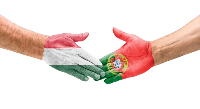 Football teams - handshake between Hungary and Portugal