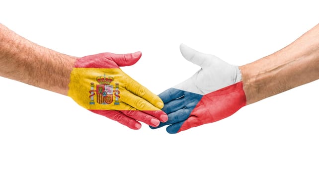 Football teams - handshake between Spain and the Czech Republic