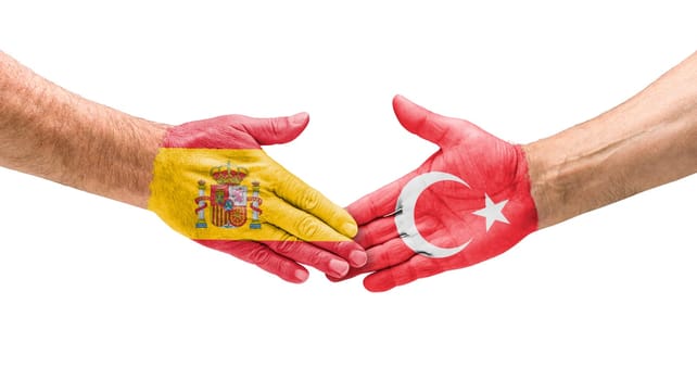 Football teams - handshake between Spain and Turkey