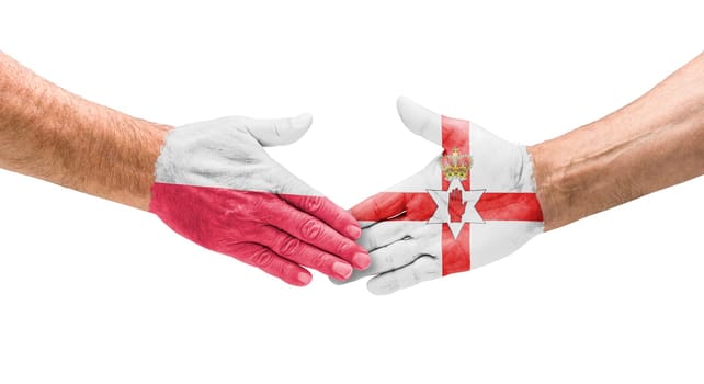 Football teams - handshake between Poland and Northern Ireland