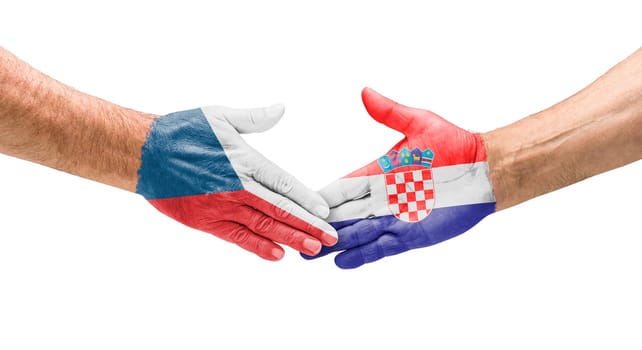 Football teams - handshake between Czech Republic and Croatia