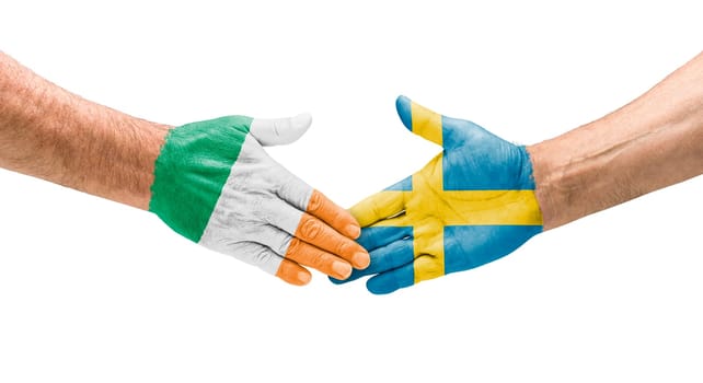 Football teams - handshake between Ireland and Sweden