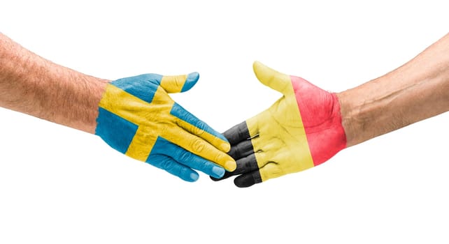 Football teams - handshake between Sweden and Belgium
