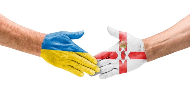 Football teams - handshake between Ukraine and Northern Ireland