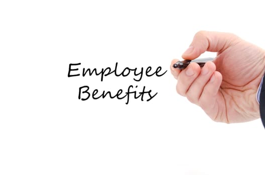 Employee benefits text concept isolated over white background