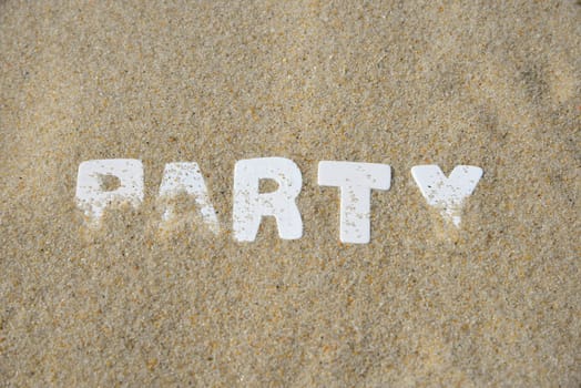 Summer party party word letters sand beach