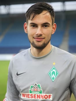 Goalkeeper Eric Oelschlägel (SV Werder Bremen U23) 3rd league season 2015/2016 point game 1.FC Madeburg against U23 Werder Bremen in Magdeburg