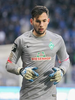 Goalkeeper Eric Oelschlägel (SV Werder Bremen U23) 3rd league season 2015/2016 point game 1.FC Madeburg against U23 Werder Bremen in Magdeburg