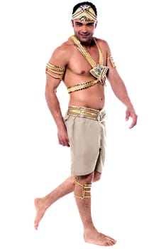 Full length shot of male samba dancer.