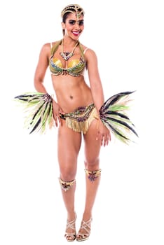 Gorgeous samba dancer wearing traditional carnival costume