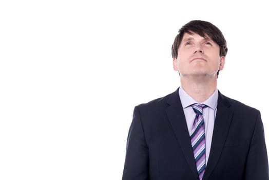 Corporate executive looking up at something