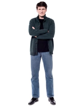 Good looking middle aged man in casual winter fashion clothes.