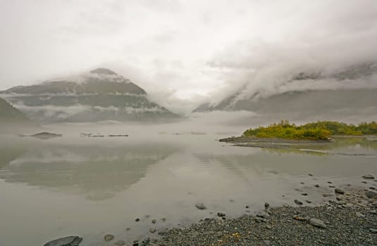 Fog and Mist on a Calm Day on Valdez Lake in Valdez, Alaska