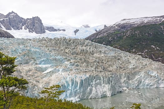 Looking down on the Pia Glacier in Tierra del Fuego of Chile