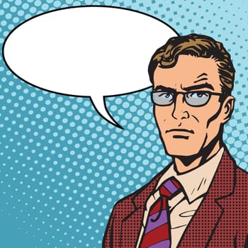 Male businessman portrait poster pop art retro style. Promo businessman
