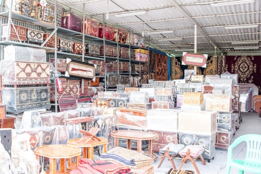 Travel trunks for sale at a market