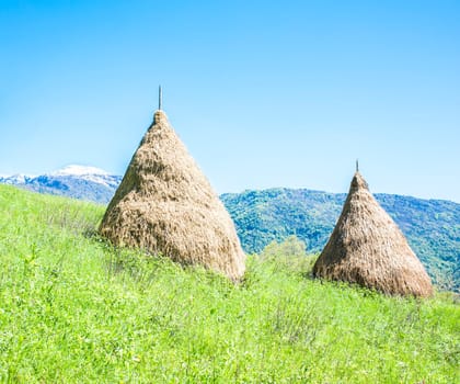Traditional haystack of mountain villages in Italian Alps.
