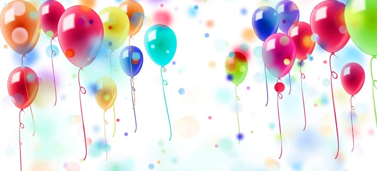 colorful balloons and confetti with partial motion blur on a white background