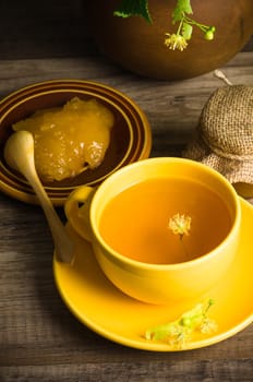 Still life with linden tea and honey