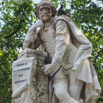 LONDON, UK - CIRCA JUNE 2015: Statue of William Shakespeare built in 1874 in Leicester Square in London