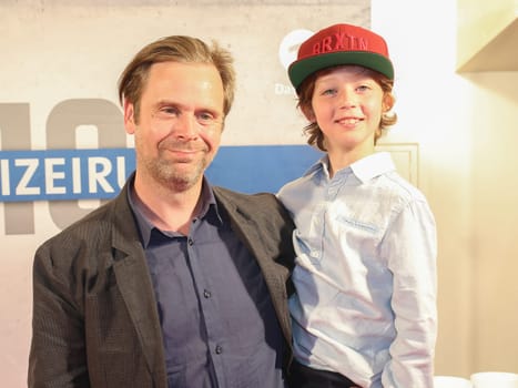 Actor Matthias Matschke (Hauptkomissar Dirk Köhler) with film child Sebastian (Jesse Seltmann) in polizeiruf 110 Magdeburg at the premiere "Endstation"" - 45 jahre Polizeiruf 110 at CinemaxX Magdeburg on 23.05.2016"