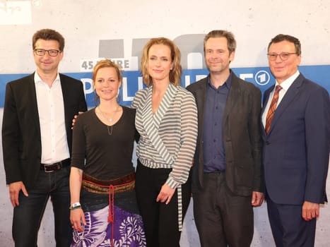 Wolf Dieter Jacobi (MDR),Maria Simon (Olga Lenski )Polizeiruf Brandenburg ,Matthias Matschke (Hauptkomissar Dirk Köhler),Claudia Michelsen (Hauptkommissarin Doreen Brach) Polizeiruf Magdeburg,Volker Herres (ARD) at the premiere "Endstation"" - 45 Jahre Polizeiruf 110 at CinemaxX Magdeburg on 23.05.2016"