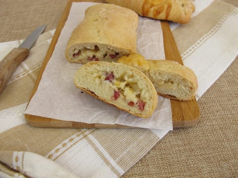 Hand bread stuffed with cheese and ham