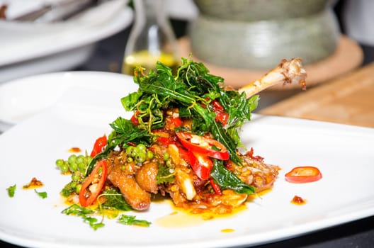 Stir-fried duck and basil, Thai cuisine