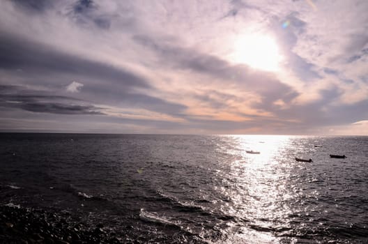 Cloudscape, Colored Clouds at Sunset near the Ocean