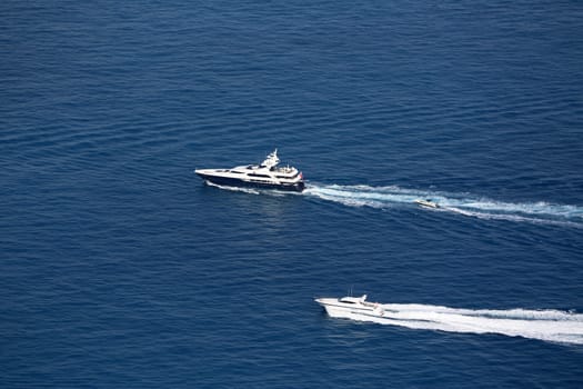 Luxury Yachts Wake on Mediterranean Sea, between Cap d'Ail and Monaco