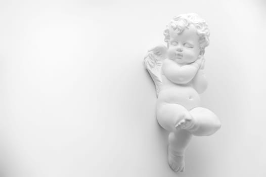 Little Sleeping Angel on white background, black and w