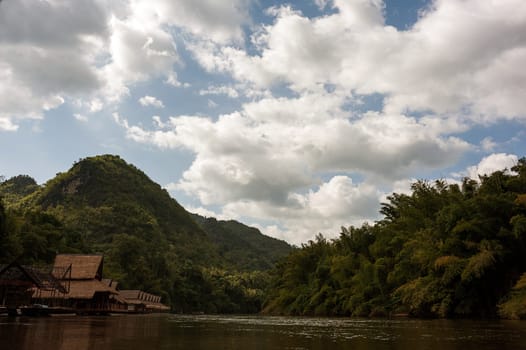 floating hotel on river Kwai in Thailand with a beautiful view