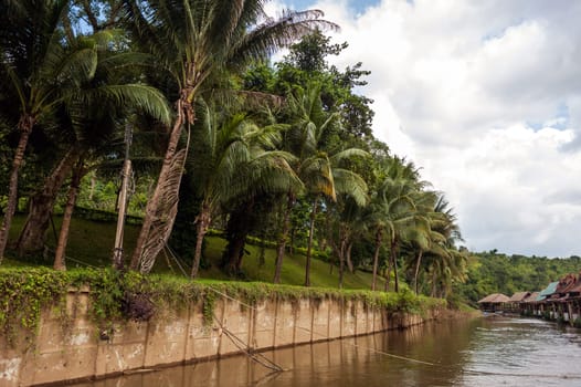 floating hotel on river Kwai in Thailand with a beautiful view