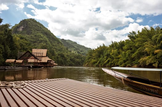 floating hotel on river Kwai in Thailand with a beautiful view