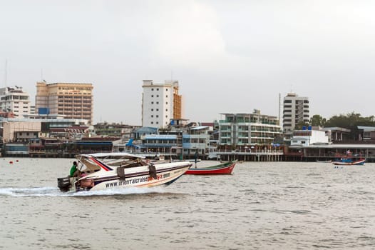 Chonburi, Thailand Ship is a floating seafood restaurant near the coastline of Pattaya, Thailand